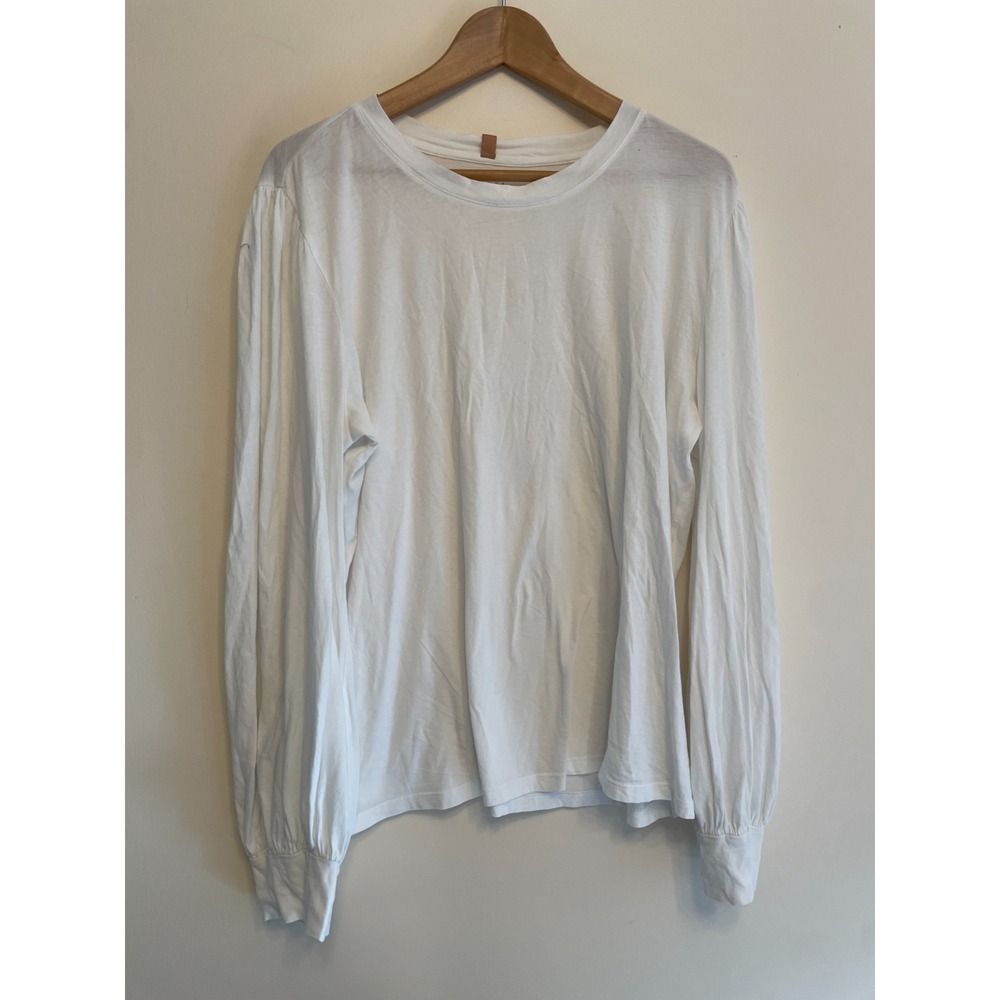 Lunya Women XL Long Sleeve Shirt Sleep Pajama Organic‎ Cotton White Flaw READ